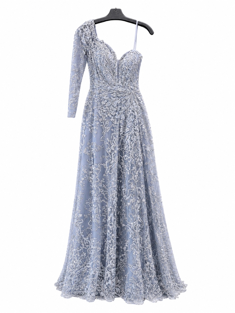 Catwalk 10330 Gray Blue Elegant One-Shoulder Lace Evening Gown